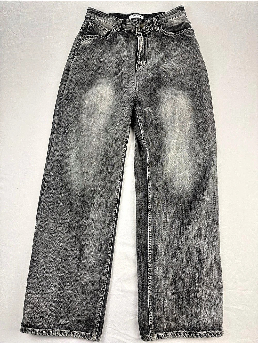 LEWKIN Women's Gray Wide Straight Leg Faded Denim Jeans Size Medium